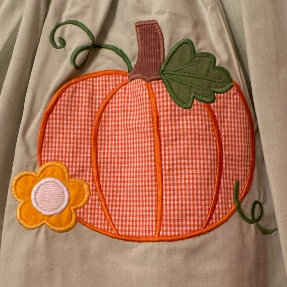 Petit Ami Green Orange Check Pumpkin Applique Dress Set 3 Months - Picture 3 of 5